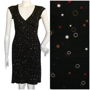 IZ BYER Dress, XS, Black, Ditzy polka dots, V neck, Short sleeves, Tie back